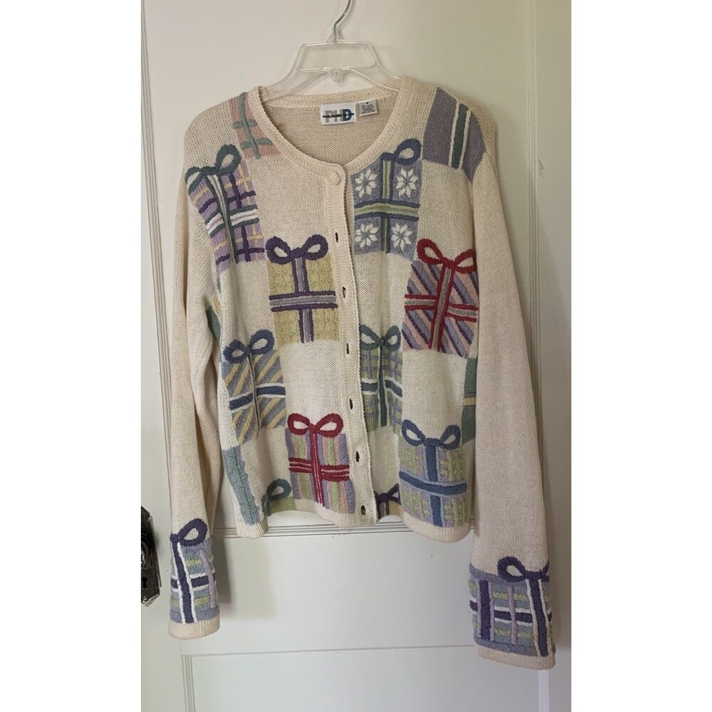 Paul Harris Cardigan Women's Medium Multicolor Christmas Sweater Giftbox VTG
